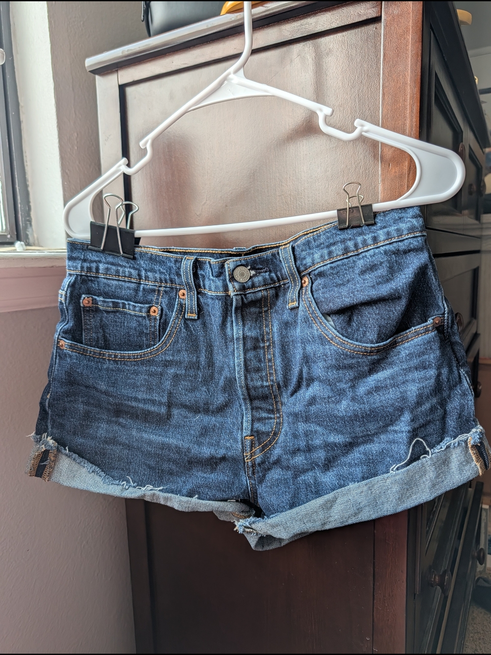Levi's Dark Blue Rolled-Hem Jean Shorts